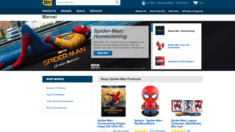 Best Buy Marvel 'Spider-Man: Homecoming' Web Page